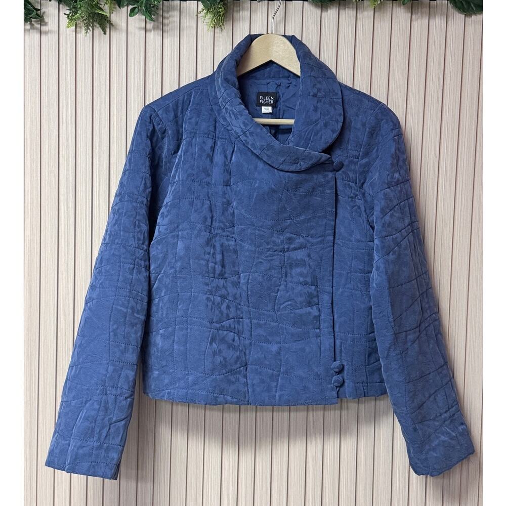 Eileen Fisher Quilted 100% Silk Jacket Blue Women's Size S